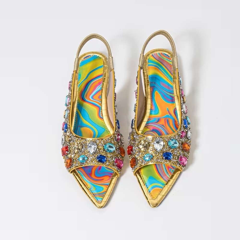 Colorful Rhinestone Pointed-Toe Mules – Size US 8 (EU 39) - Picture 2 of 7
